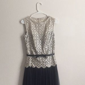 Beautiful, long cream/champagne and navy dress